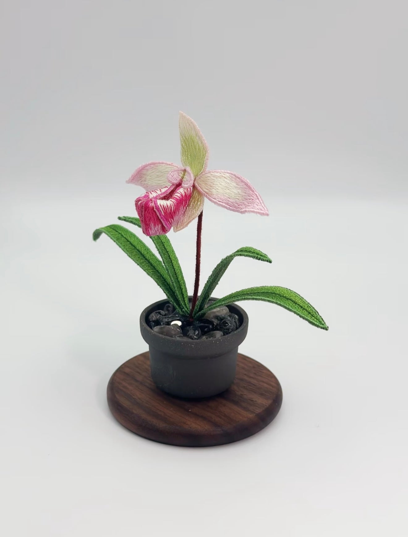 Handmade Embroidered Paphiopedilum Decor