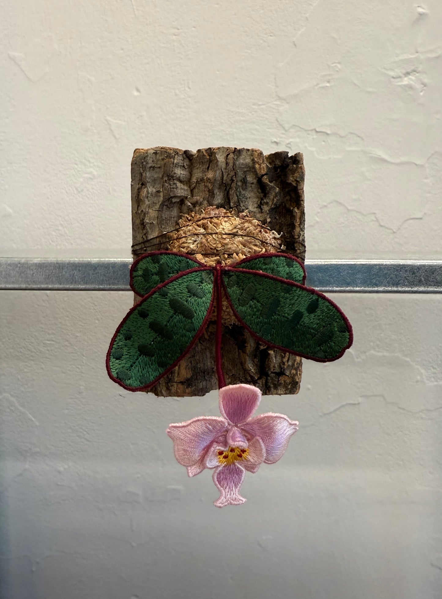 Embroidered Phalaenopsis Orchid Art Hanging