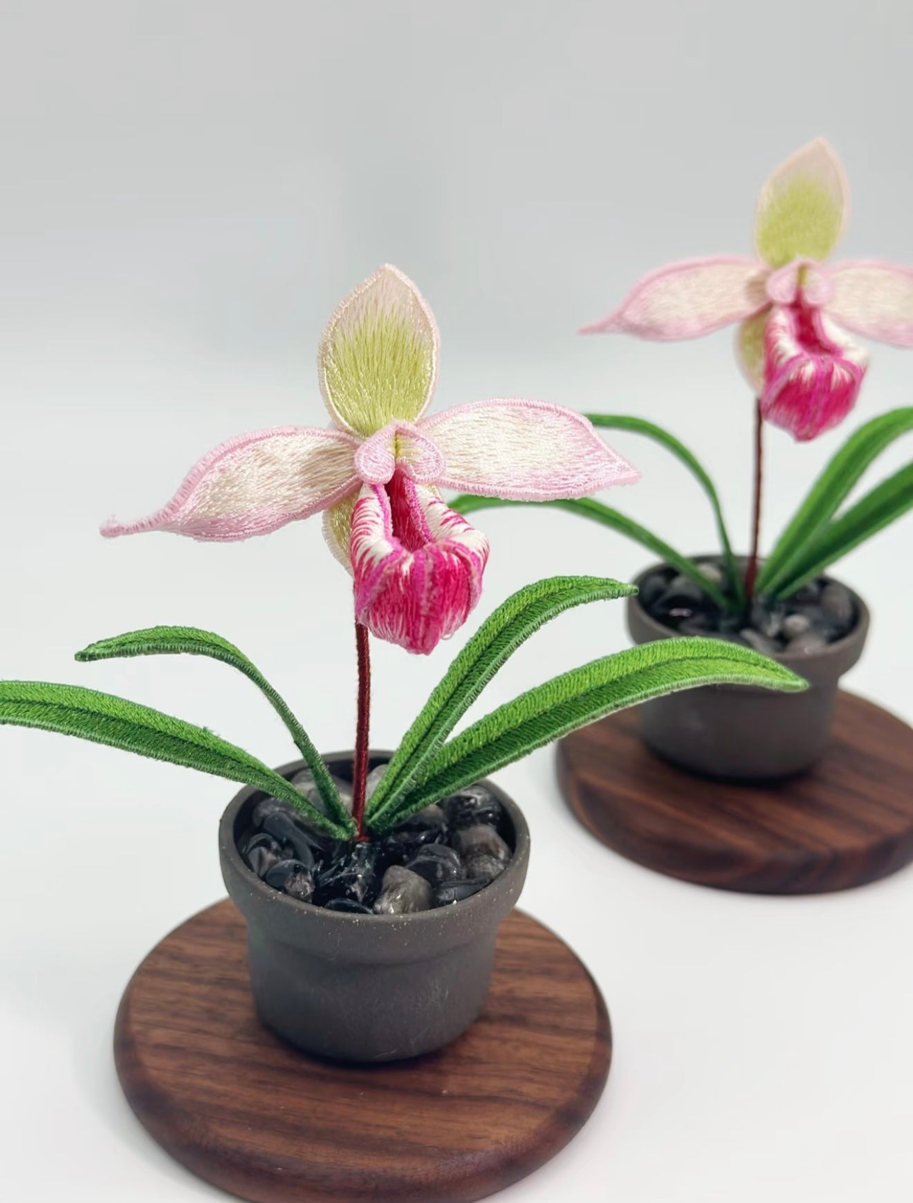 Handmade Embroidered Paphiopedilum Decor
