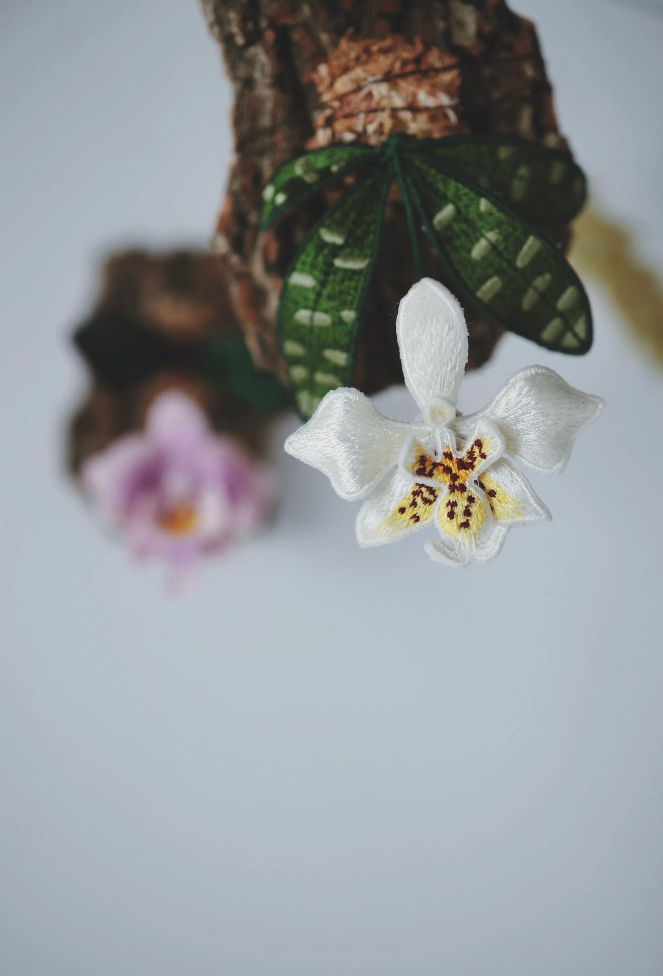 Embroidered Phalaenopsis Orchid Art Hanging