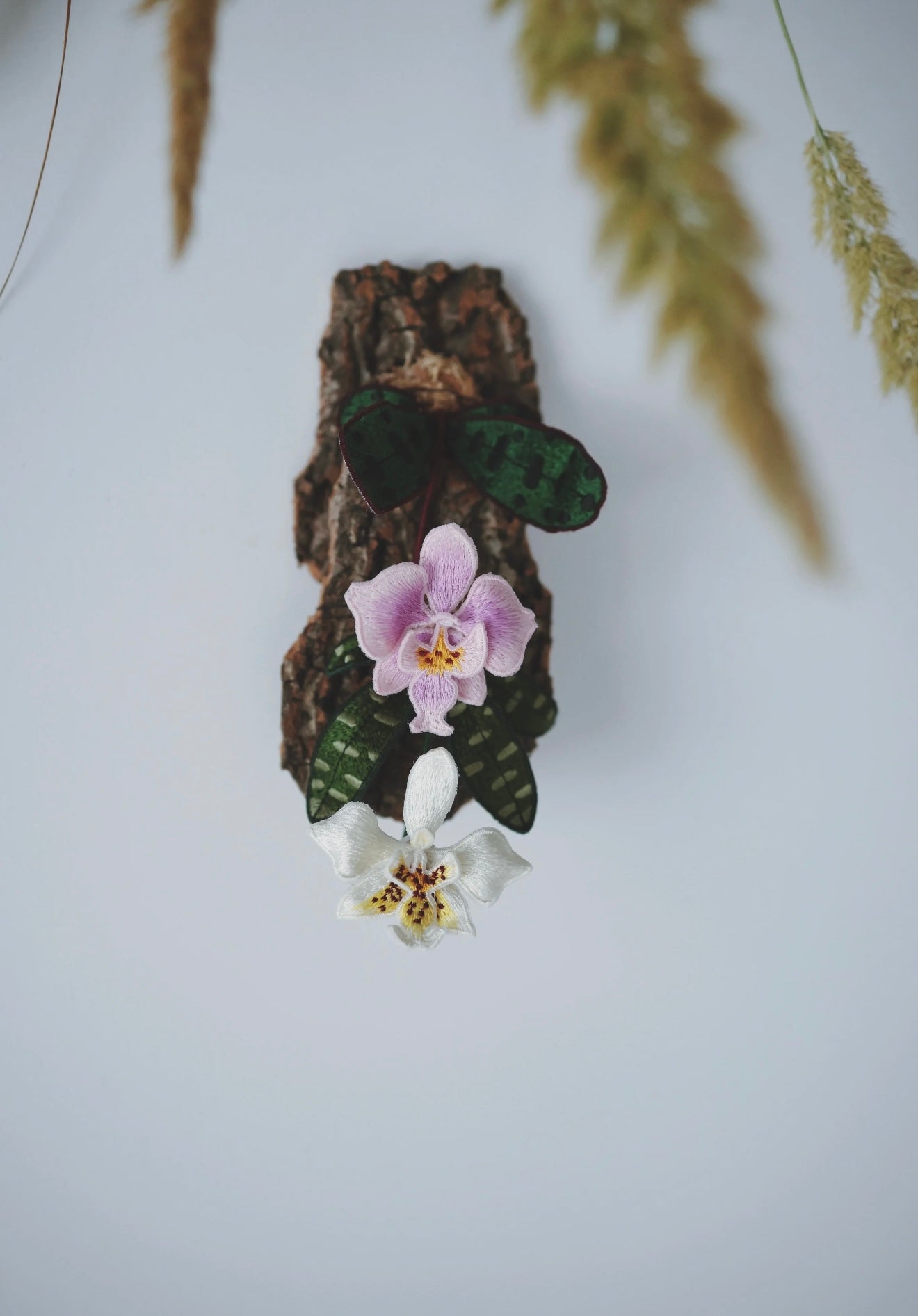 Embroidered Phalaenopsis Orchid Art Hanging