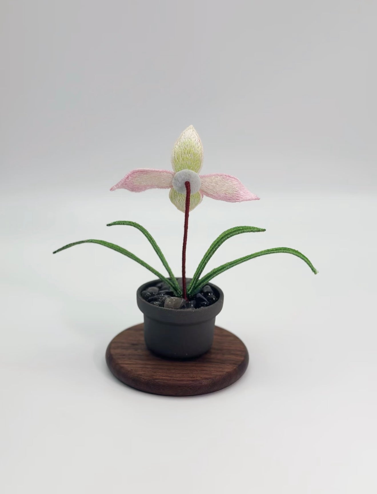 Handmade Embroidered Paphiopedilum Decor