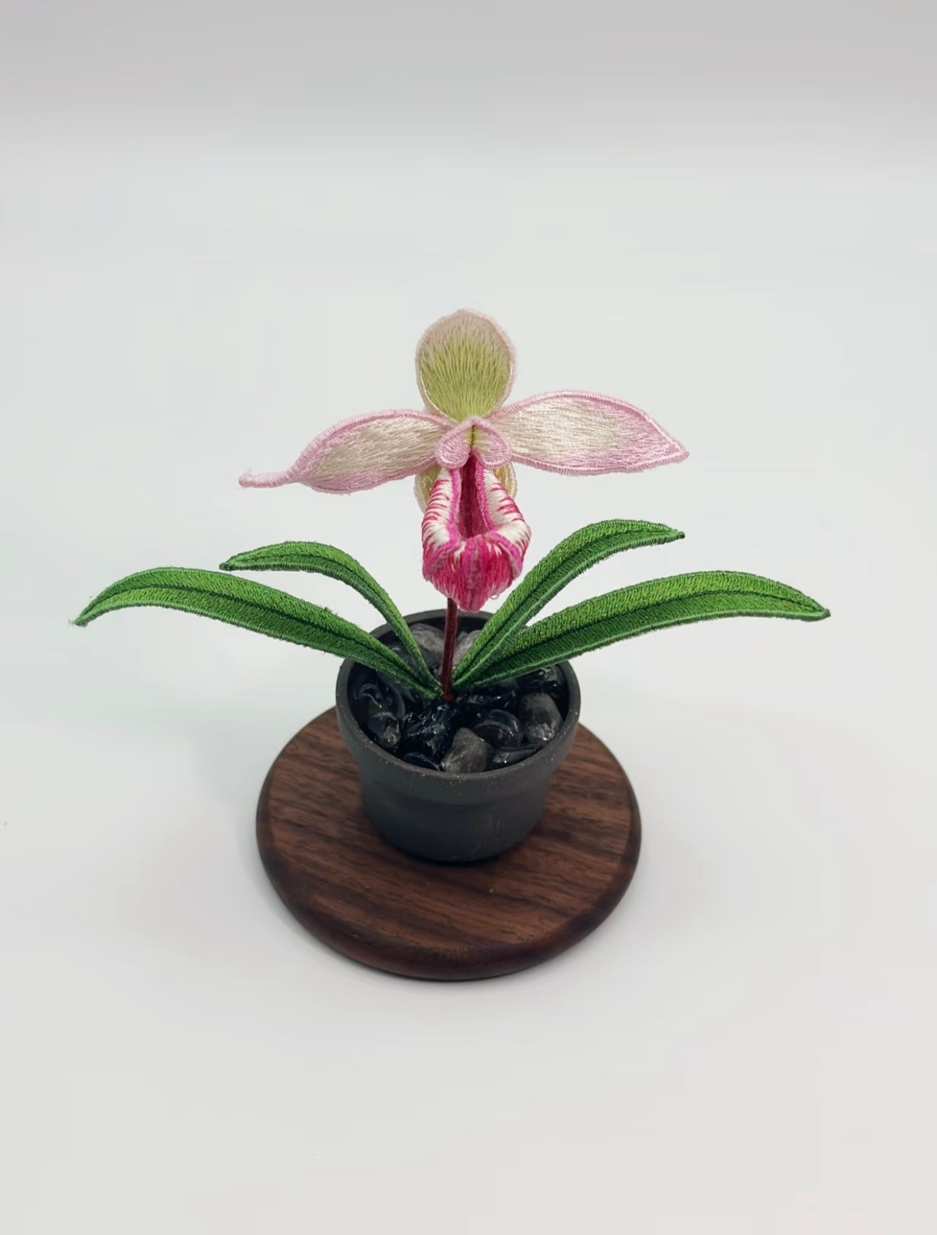 Handmade Embroidered Paphiopedilum Decor