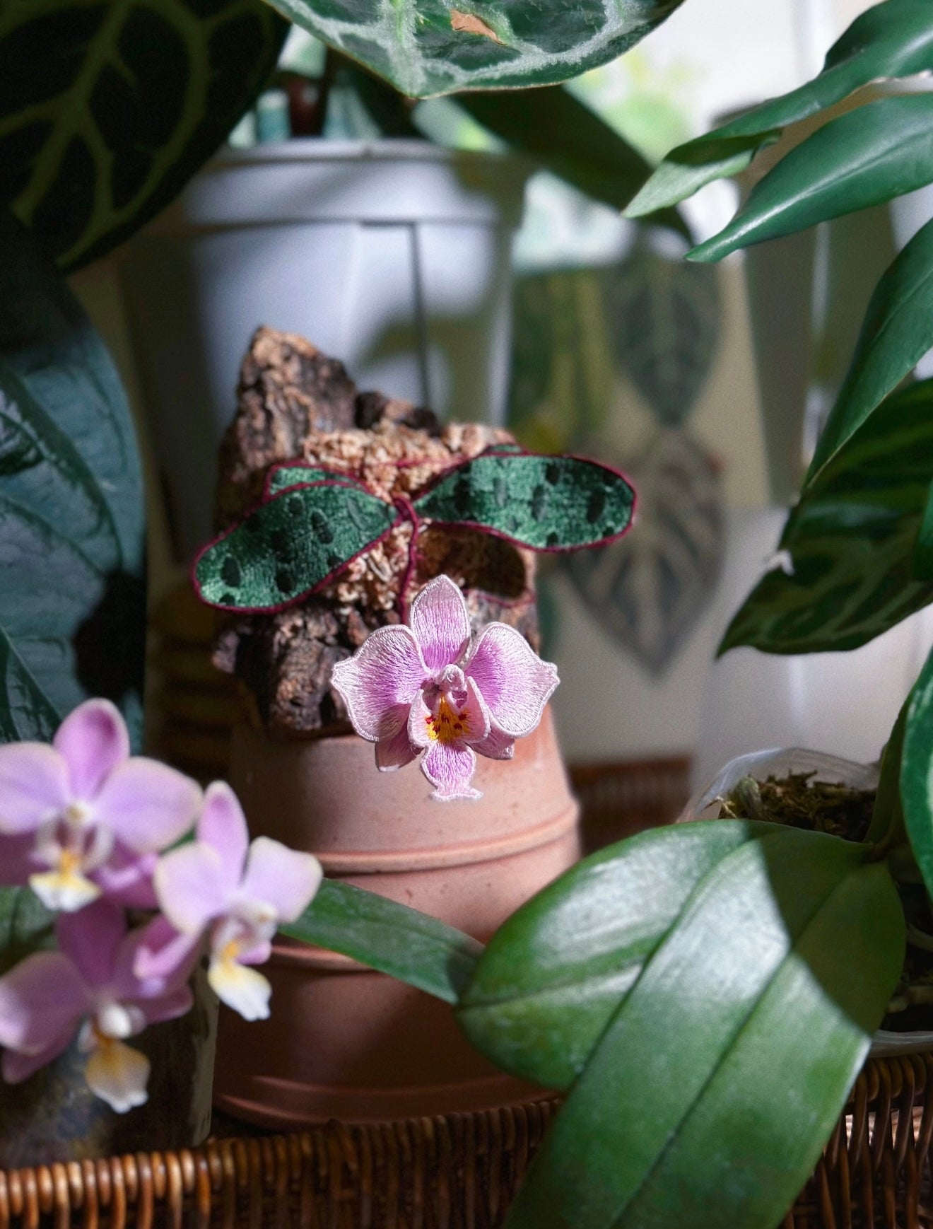 Embroidered Phalaenopsis Orchid Art Hanging