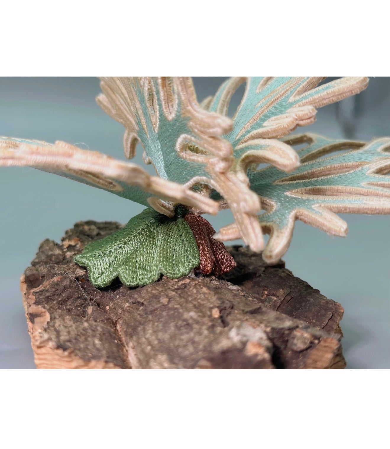 Embroidered Staghorn Fern “Bifurcatum Bacteria” Magnet Art – Real Bark Edition
