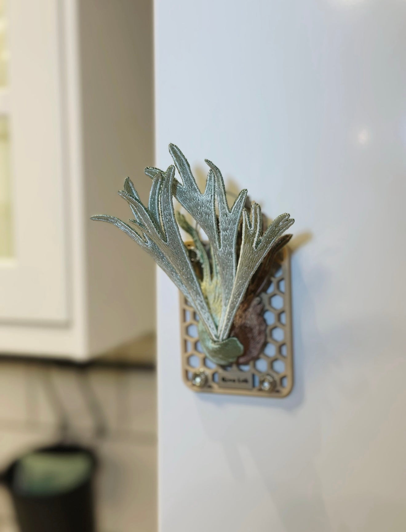 Embroidered Silver Staghorn Fern